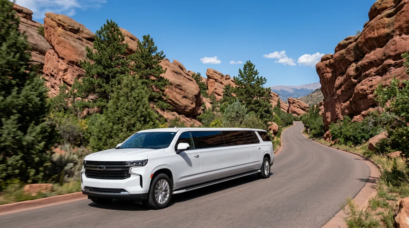 White Chevy Suburban 20 passenger stretch limo