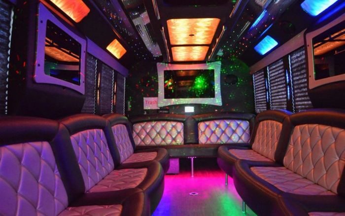 Party bus lounge with LED ceiling – Colorado limo service